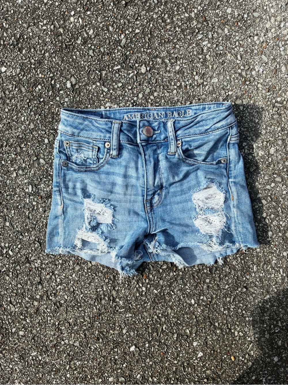 American Eagle Outfitters Light Blue Ripped Denim Shorts
